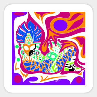 alien bro in air sporty shoes chac mool ecopop art in color vision Sticker